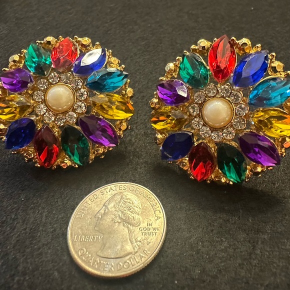 Large Gorgeous Clip Earrings Holiday Rainbow of Colors - Picture 7 of 7